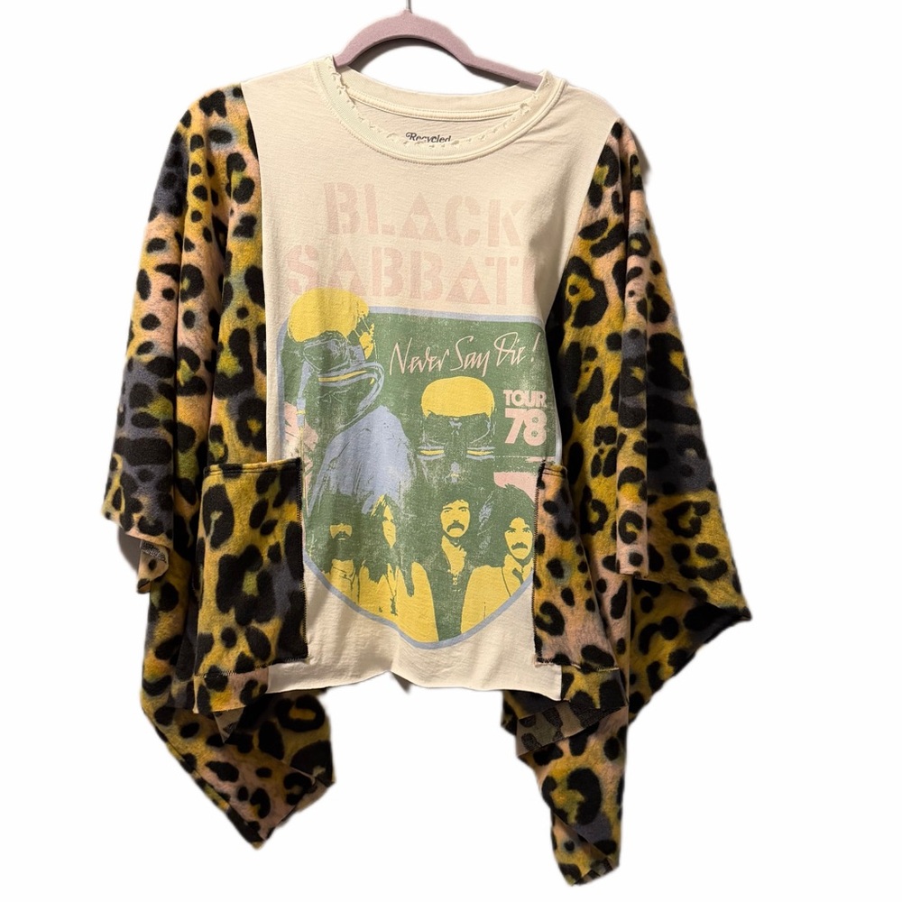 Black Sabbath poncho upcycle animal cheetah print tie dye
